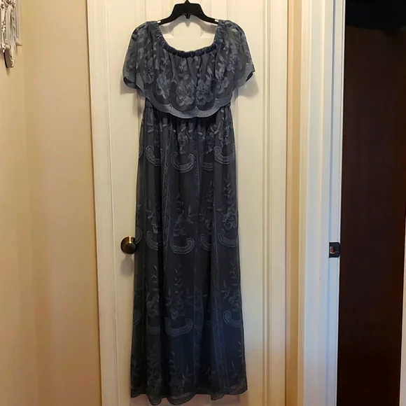 pinkblush blue lace maternity dress PinkBlush Light Blue Lace Mesh Overlay Maternity Maxi Dress